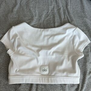 Alo Yoga White Ribbed Top